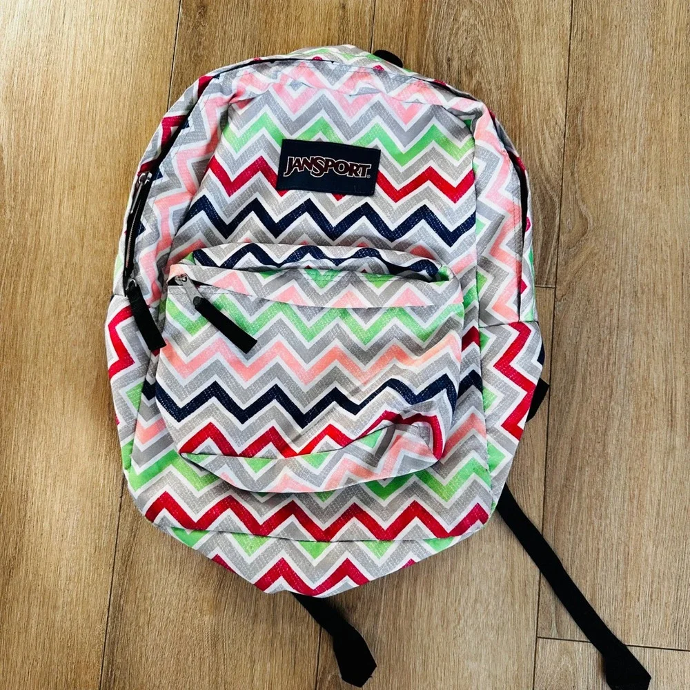 JanSport SuperBreak Backpack Multi-Color Chevron Zigzag School Bag Kids